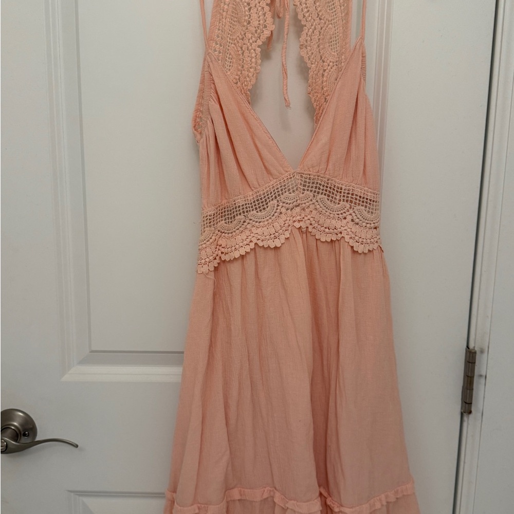 Peach Lace Halter Dress